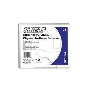 Shield Embossed Polythene Disposable Glove Clear Medium Use with Dispensers (Pack of 100) GD55 - M