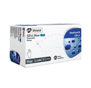 Shield Powdered Vinyl Gloves Medium Blue (100 Pack) GD11