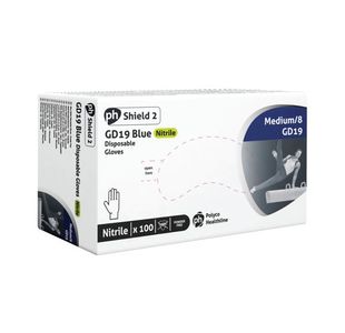 Shield Powder-Free Nitrile Gloves Medium Blue (100 Pack) GD19