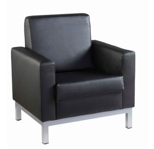 Helsinki square back reception single tub chair 800mm wide - black bonded leather faced