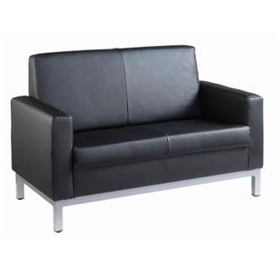 Helsinki square back reception 2 seater chair 1340mm wide - black bonded leather faced