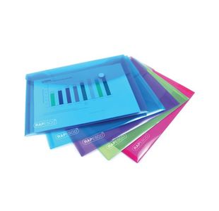 Rapesco Eco Recycled Popper Wallet A5 Assorted Bright Transparent (Pack of 5) 0689