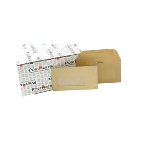 Postmaster DL Envelope 114x235mm Window Gummed 80gsm Manilla (Pack of 500) D29152