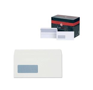 Plus Fabric DL Envelopes Window Wallet Self Seal 120gsm White (Pack of 500) J22370