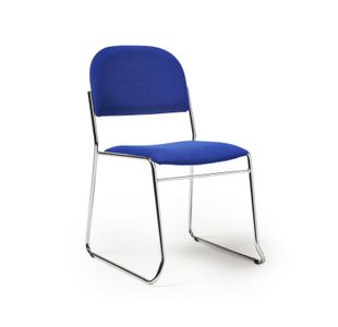 Jive stacking chair with chrome frame in blue fabric