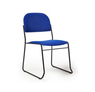 Jive stacking chair with black frame in blue fabric