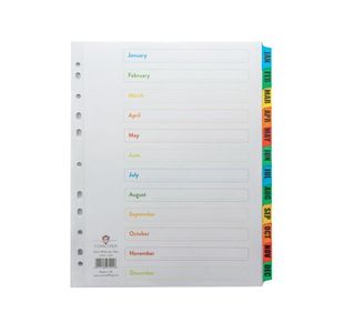 Concord Index Jan-Dec A4 Extra Wide Multicoloured Tabs 07901/CS79