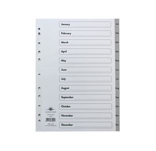 Concord 12-Part January-December Index Polypropylene A4 Grey 63005