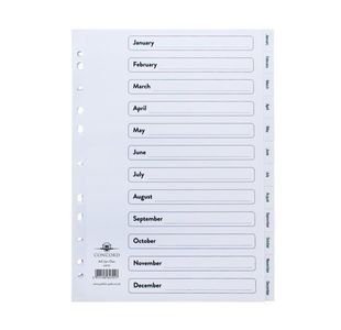 Concord January-December Index Polypropylene A4 White 64701