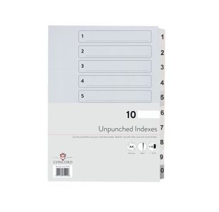Concord Unpunched Index 1-10 A4 160gsm White (Pack of 10) 75201
