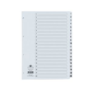 Concord Classic Index 1-20 A4 White Board With Clear Mylar Tabs 00701/CS7