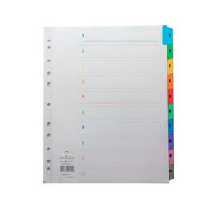 Concord Index 1-10 A4 Extra Wide Multicoloured Mylar Tabs 09701/CS97