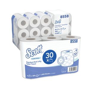 Scott Control Toilet Tissue Standard Roll 3-Ply White (Pack of 30) 8558
