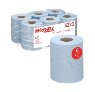WypAll L10 Food and Hygiene Centrefeed Paper Rolls 1 Ply Blue (Pack of 6) 6223