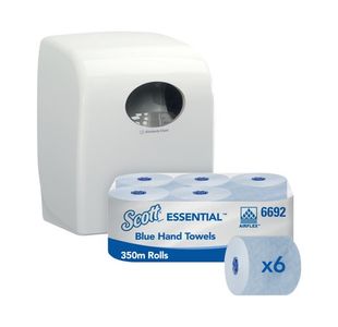 Scott Essential Rolled Hand Towel 350m Blue (Pack of 6) FOC Dispenser