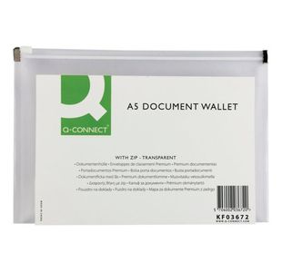 Q-Connect Document Zip Wallet A5 Transparent (Pack of 10) KF03672