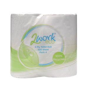 2Work Recycled Toilet Roll 2-Ply 320 Sheets (Pack of 36) KF03808