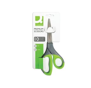 Q-Connect Premium Ergonomic Scissors 210mm Stainless Steel Blades Green/Grey Handle KF03987