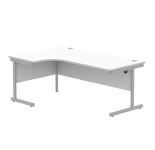 Astin Radial Left Hand Single Upright Desk 1800x1200x730mm White/Silver KF800029