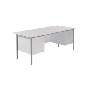 Serrion Rectangular Double Pedestal 4 Leg Desk 1800x750x730mm White KF800108