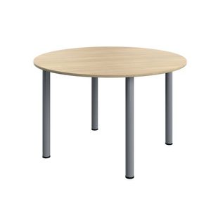 Serrion Pole Leg Round Meeting Table 1200x1200x730mm Oak/Silver KF800370