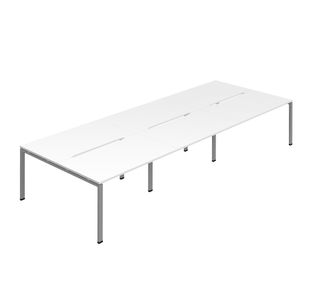 Jemini Six Person Back-to-Back Bench Desk 1600x800mm White/Silver (Set of 3) KF800580