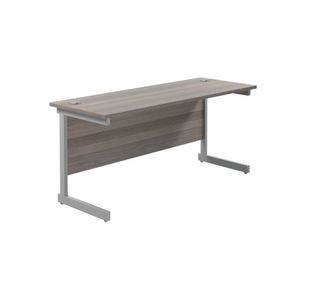 Jemini Single Rectangular Desk 1800x600x730mm Grey Oak/Silver KF800772