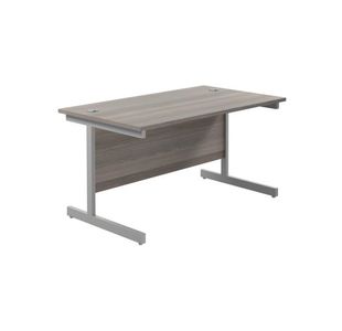 Jemini Single Rectangular Desk 1400x800x730mm Grey Oak/Silver KF801139