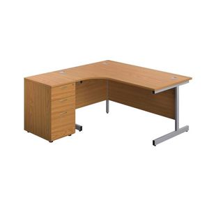 First Radial Left Hand Desk with Pedestal 1600x800-1200mm Nova Oak/Silver KF803263