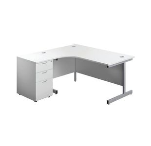 First Radial Left Hand Desk with Pedestal 1600x800-1200mm White/Silver KF803270