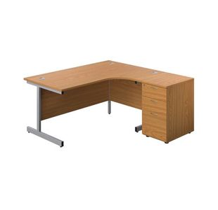 First Radial Right Hand Desk with Pedestal 1600x800-1200mm Oak/Silver KF803294