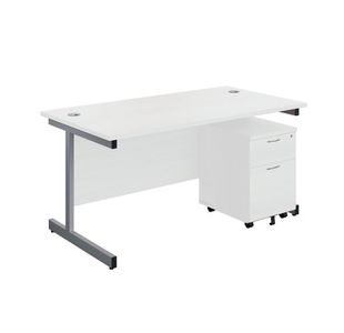 First Single Desk with 2 Drawer Pedestal 1600x800mm White/Silver KF803577