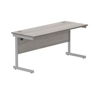 Astin Rectangular Single Upright Cantilever Desk 1600x600x730mm Alaskan Grey Oak/Silver KF803667