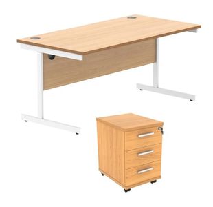 Astin Rectangular Desk 1600x800x730 +3Drw Under Desk Pedestal Norwegian Beech/Arctic White KF803787