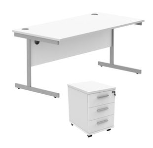 Astin Rectangular Desk +3Drw Mobile Under Desk Pedestal 1680 Arctic White/Silver KF803817