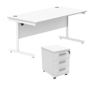 Astin Rectangular Desk 1600x800x730mm +3Drw Under Desk Pedestal Arctic White/Arctic White KF803897