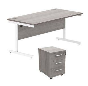 Astin Rectangular Desk 1600x800x730mm +3Drw Under Desk Pedestal Alaskan Grey Oak/White KF803917