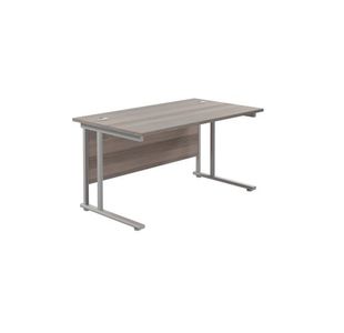 Jemini Rectangular Cantilever Desk 1400x800x730mm Grey Oak/Silver KF806936