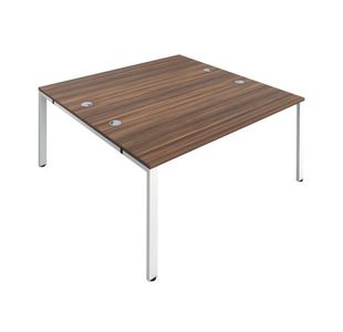 Jemini 2 Person Bench Desk 1400x1600x730mm Dark Walnut/White KF809074