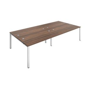 Jemini 4 Person Bench Desk 2800x1600x730mm Dark Walnut/White KF809135