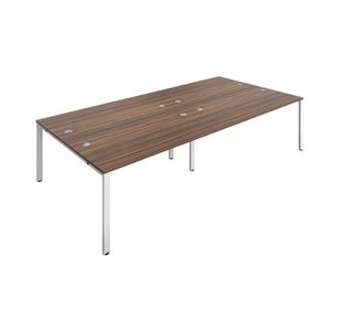 Jemini 4 Person Bench Desk 3200x1600x730mm Dark Walnut/White KF809494