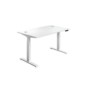 Jemini Sit/Stand Desk with Cable Ports 1600x800x630-1290mm White/White KF810032