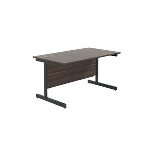 Jemini Rectangular Single Upright Cantilever Desk 1400x800x730mm Dark Walnut/Black KF810742