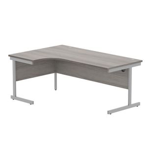 Astin Radial Left Hand Single Upright Desk 1800x1200x730mm Grey Oak/Silver KF810923