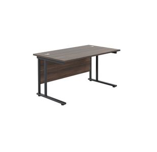 Jemini Rectangular Double Upright Cantilever Desk 1400x800x730mm Dark Walnut/Black KF810940