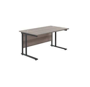 Jemini Rectangular Double Upright Cantilever Desk 1400x800x730mm Grey Oak/Black KF819066