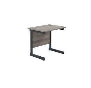Jemini Rectangular Single Upright Cantilever Desk 800x600x730mm Grey Oak/Black KF819509