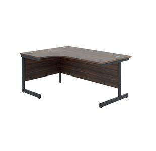 Jemini Radial Left Hand Single Upright Cantilever Desk 1600x1200x730mm Walnut/Black KF819639