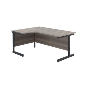 Jemini Radial Left Hand Single Upright Cantilever Desk 1600x1200x730mm Grey Oak/Black KF819646