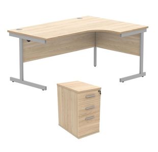 Astin Radial Right Hand SU Desk +Desk High Pedestal 1600x1200 Canadian Oak/Silver KF820057